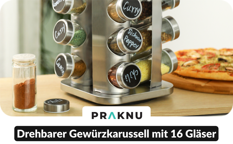Набор банок для специй с вращающейся подставкой 80 мл, 17 предметов Praknu