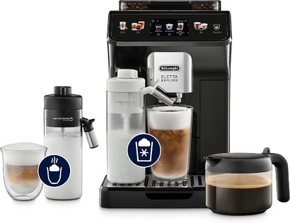 Кофемашина с системой подачи молока LatteCrema на 2 чашки, черная De'Longhi