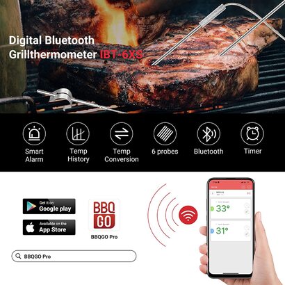 Беспроводной термометр для мяса Inkbird Barbeque IBT-6X с 6 датчиками температуры, 1000 мАч 