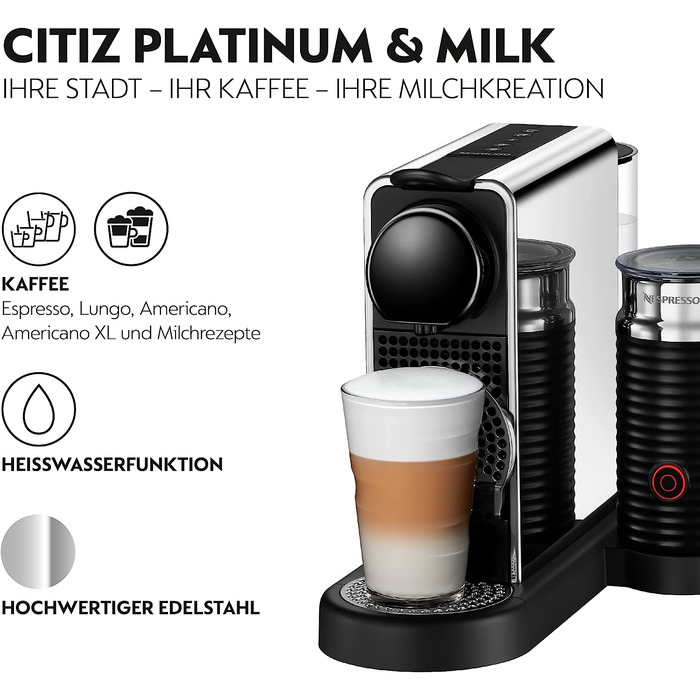 Капсульная кофемашина 1 л 1710 Вт, серебристо-черная Nespresso Citiz & Milk Platinum XN630D Krups