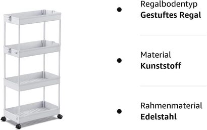 Тележка с 4 уровнями на колёсиках, 40x22x86 см, серая SPACEKEEPER