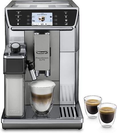 Кофемашина на 2 чашки с системой подачи молока LatteCrema, серая PrimaDonna Elite De'Longhi