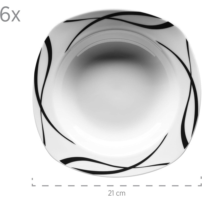Серия Mser 920673 Oslo, набор тарелок из 12 предметов на 6 персон из фарфора, обеденнй сервиз классический, неподвластнй времени, легантнй, черно-белй сервиз 12 шт.