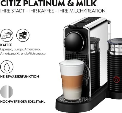 Капсульная кофемашина 1 л 1710 Вт, серебристо-черная Nespresso Citiz & Milk Platinum XN630D Krups