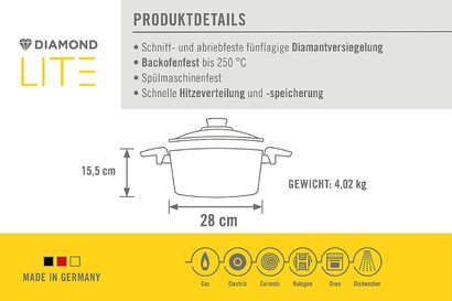 Кастрюля 7.5 л 28 см Diamond Lite Woll