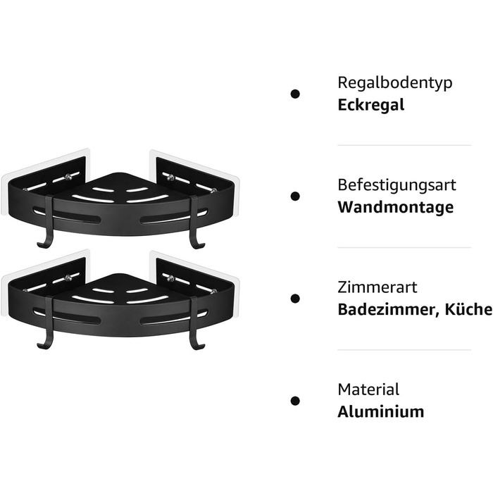 Угловая полка для душа 2 предмета, черная GRICOL