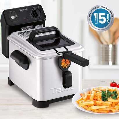 Лектрическая фритюрница Tefal FR5160 Filtra Pro / емкость для масла 4 л Фильтр для сбора более чистого масла детали, пригодне для мтья в посудомоечной машине Смотровое окно регулируемй контроль температур / Чернй/нержавеющая сталь