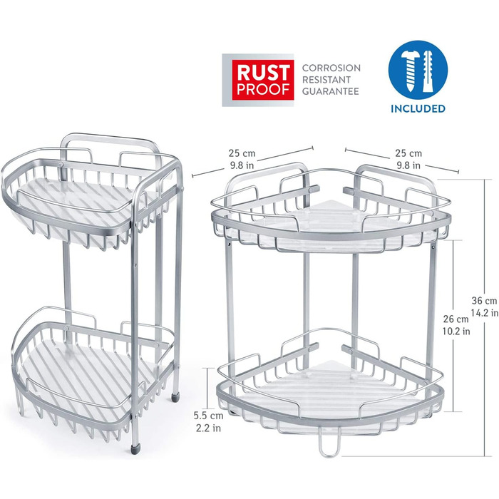Угловая душевая полка 2 - ярусная 25 x 25 x 36 см Tatkraft