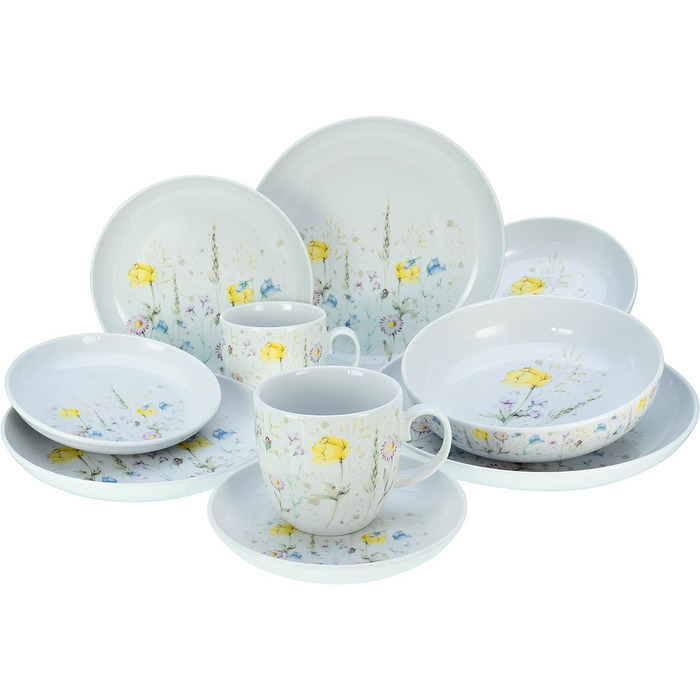 Столовый сервиз фарфоровый на 2 человека 10 предметов Allround Series Meadow Flowers CreaTable