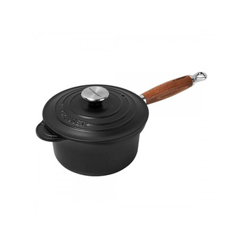 Ковш с деревянной ручкой и крышкой 18 см, черный Black Le Creuset