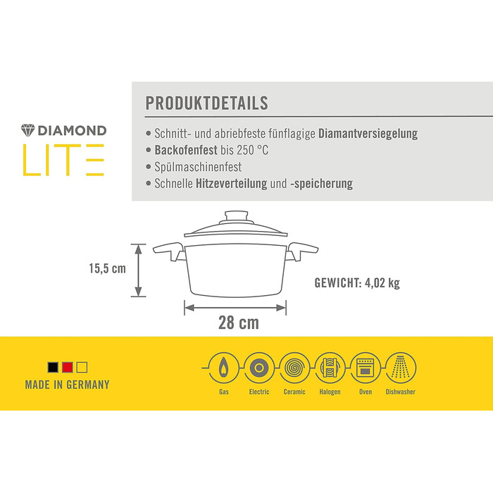 Кастрюля 7.5 л 28 см Diamond Lite Woll