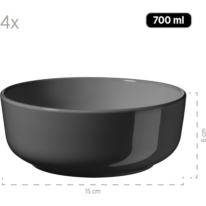 Серия MSER Alenia, набор посуд на 4 персон в современном скандинавском дизайне, комбинированнй сервиз из 16 предметов из керамики серого цвета, керамогранит