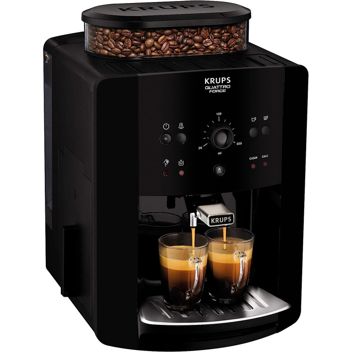 Кофемашина на 2 чашки 1450 Вт, с кофемолкой, черная Arabica Picto Quattro Force EA8110 Krups