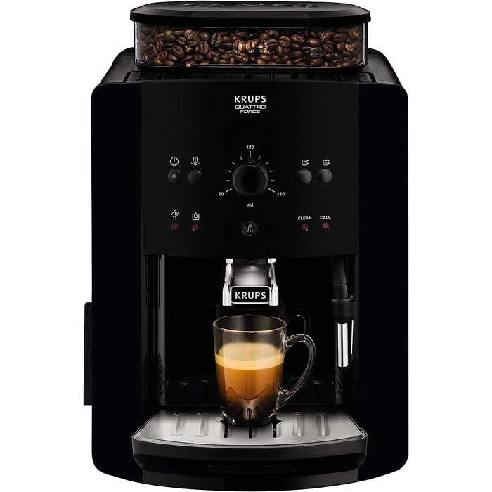 Кофемашина на 2 чашки 1450 Вт, с кофемолкой, черная Arabica Picto Quattro Force EA8110 Krups