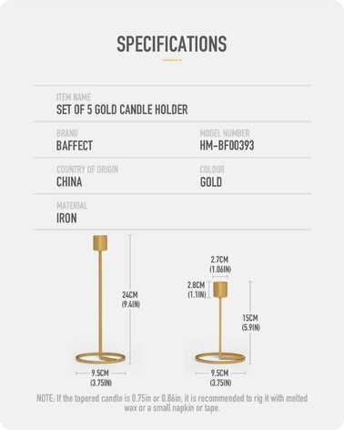 Набор подсвечников 5 предметов, золотой Baffect