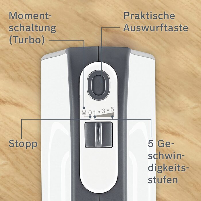 Ручной миксер Bosch Styline MFQ4850 / 575 Вт / 5 скоростей / 2 венчика, 2 крюка для теста / измельчитель / нержавеющая сталь