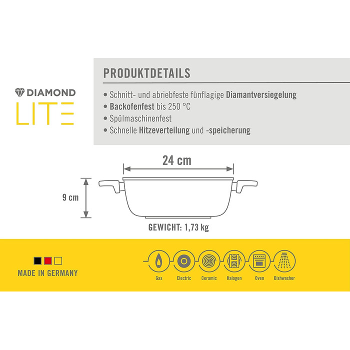 Сковорода для тушения 24 см Diamond Lite Woll