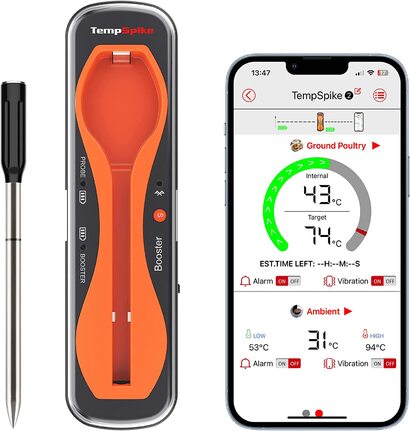 Термометр для мяса ThermoPro TempSpike беспроводной 150 м Bluetooth термометр для гриля IP67 термометр для мяса Термометр для жарки в духовке гриль коптильня гриль фритюрница безопасно хранить в посудомоечной машине оранжевй