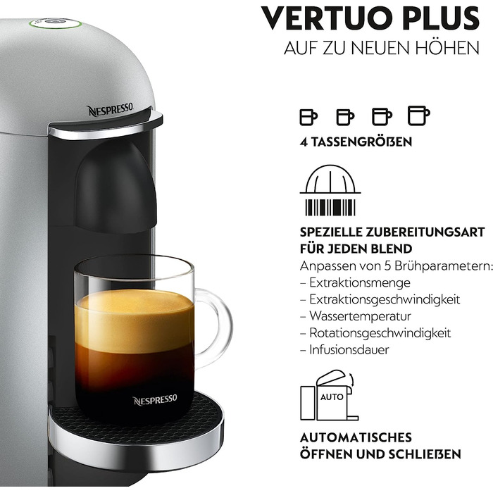 Капсульная кофемашина 1.7 л 1260 Вт, серая Nespresso Vertuo Plus XN900E Krups