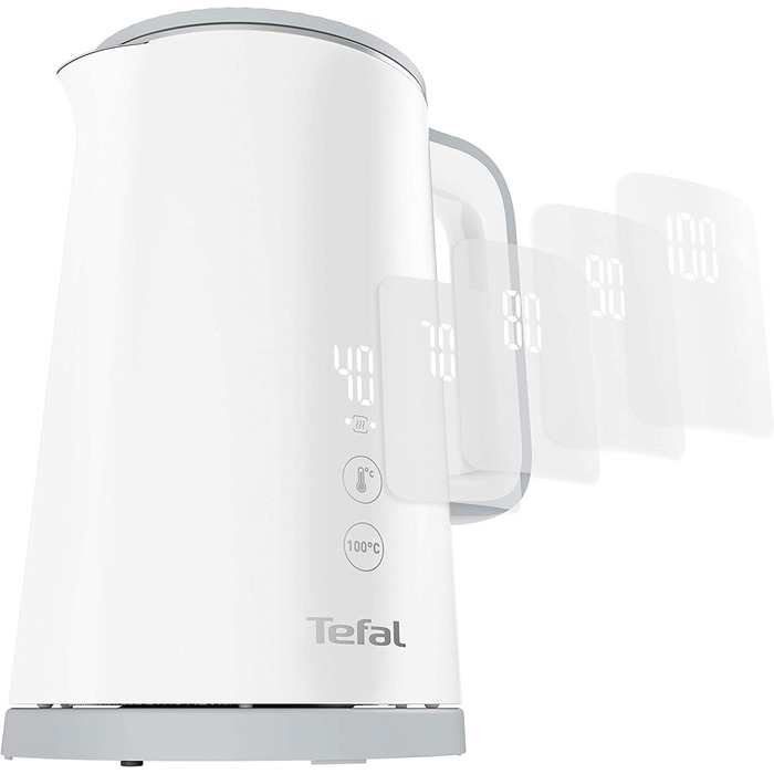 Чайник Tefal KO6931 Sense / емкость 1,5 л цифровой дисплей 5 уровней температур основание на 360 индикатор уровня вод семнй известковй фильтр функция подогрева в течение 30 минут 1800 Вт / белй