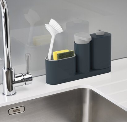 Органайзер для раковины с дозатором для мыла серый SinkBase Sink Tidy Set Joseph Joseph