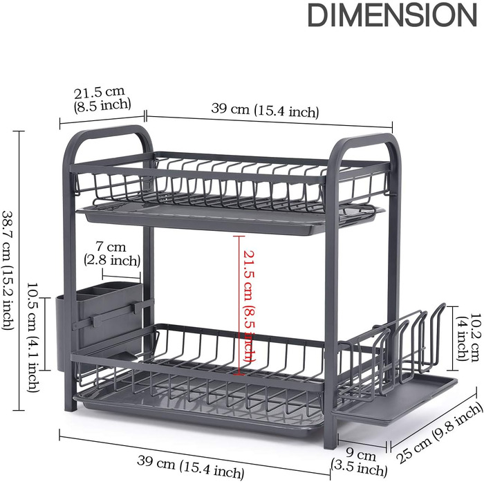 Сушилка для посуды 2 - ярусная 39 х 25 х 38,7 см KINGRACK