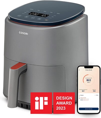 Фритюрница COSORI Lite обемом 3,8 л, ксклюзивная для Kitchen-Profi, 7 функций настройки, от 75 до 230 , 1500 Вт, 1-3 порции, приложение и голосовое управление, а также онлайн-рецепт, можно мть в посудомоечной машине, серй серй 3,8 л