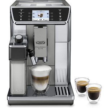 Кофемашина на 2 чашки с системой подачи молока LatteCrema, серая PrimaDonna Elite De'Longhi