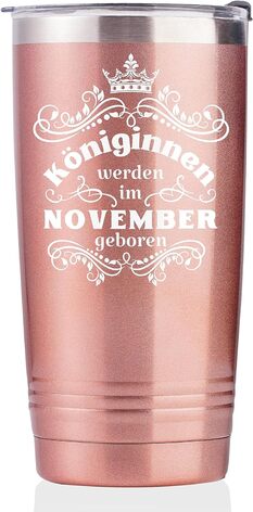 Термо-кружка 590 мл с надписью Королевы родились в ноябре, розовое золото Onebttl