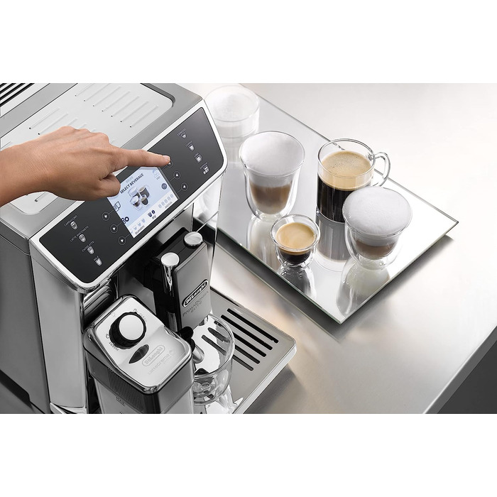 Кофемашина на 2 чашки с системой подачи молока LatteCrema, серая PrimaDonna Elite De'Longhi