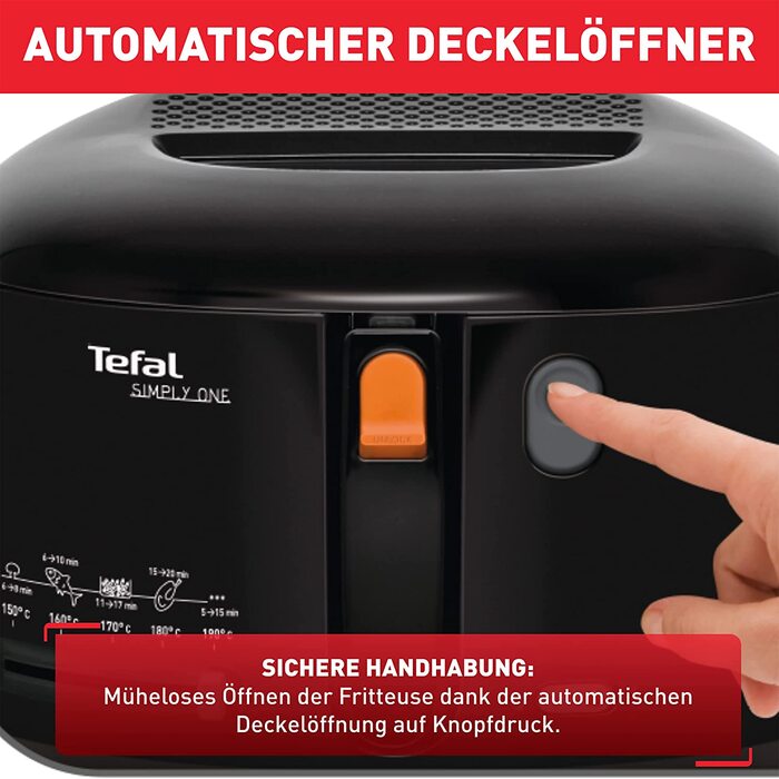 Лектрическая фритюрница Tefal FF1608 Simply One Вместимость до 1,2 кг Картофеля фри XL ксклюзивная система охлаждения стенок детали, пригодне для мтья в посудомоечной машине Смотровое окно регулируемй термостат / Чернй