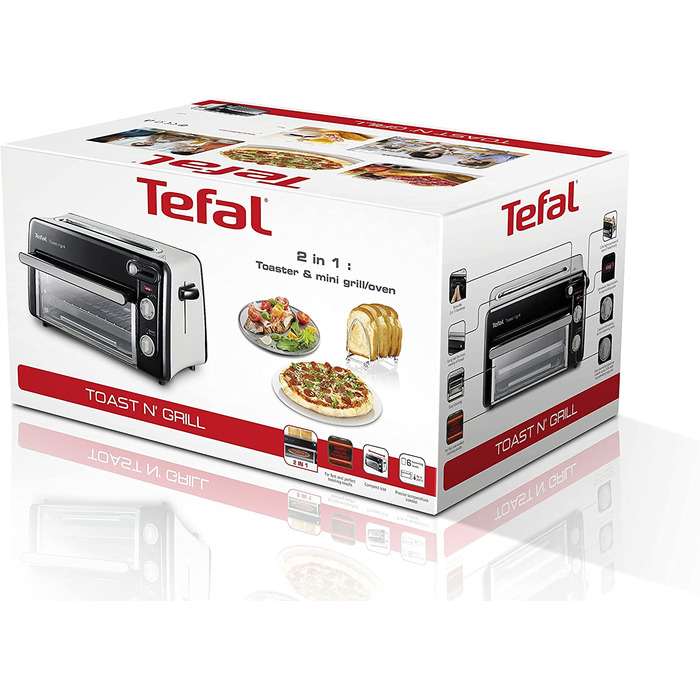 Тост и гриль Tefal TL6008 2 в 1 тостере и мини-духовке Очень нергоффективнй и бстрй 1300 Вт 43,5 x 28,5 x 22,5 см / Чернй/ Алюминиевй матовй 220-240 В / 50-60 Гц одинарнй