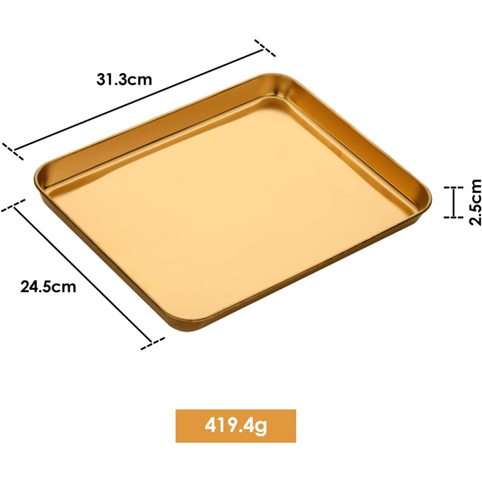 Поднос из нержавеющей стали 31,3 х 24,5 х 2,5 см, золотой Jenngaoo