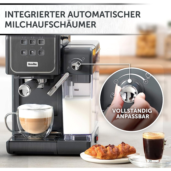 Кофемашина на 2 чашки с насадкой для вспенивания молока Breville Prima Latte III, черная