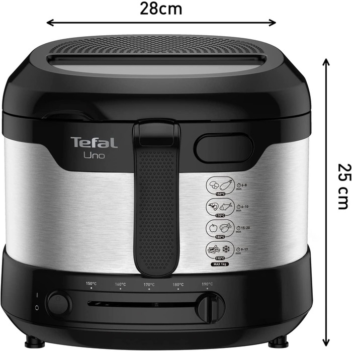 Фритюрница Tefal Uno M FF215D 1470 Вт / Емкость 1 кг Регулируемй термостат Смотровое окно Положение для слива вод Нержавеющая сталь/Чернй