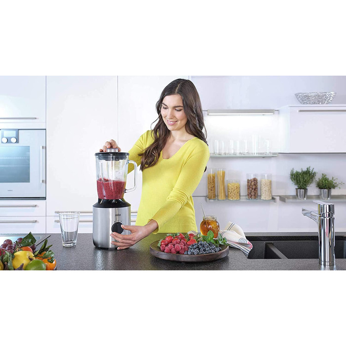 Настольный блендер Braun PowerBlend 3 JB / 800 Вт / стеклянный контейнер 1.5 л / 2 стакана Smoothie2Go 600 мл 