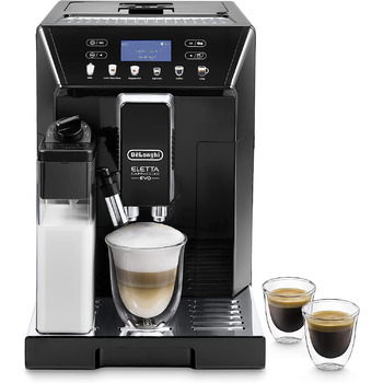 Кофемашина с системой подачи молока LatteCrema на 2 чашки, черная Eletta Evo De'Longhi