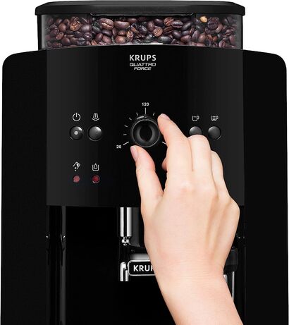 Кофемашина на 2 чашки 1450 Вт, с кофемолкой, черная Arabica Picto Quattro Force EA8110 Krups