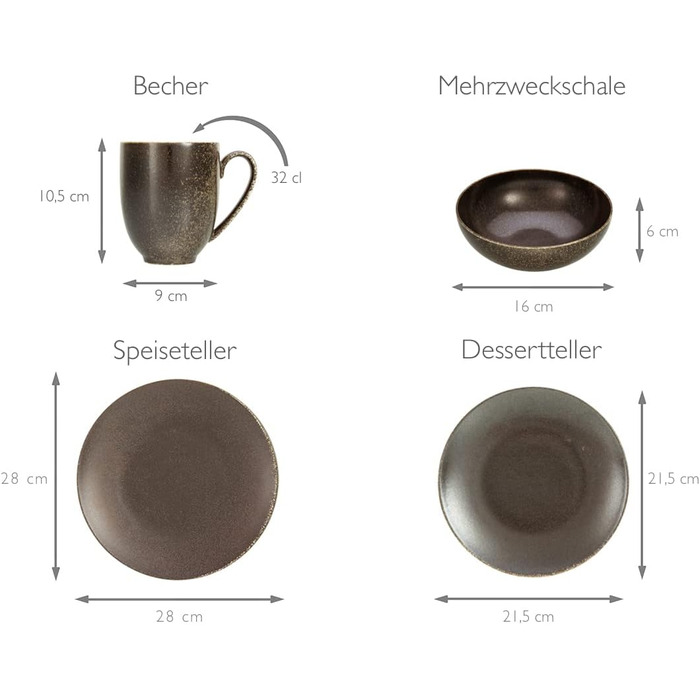 Столовый сервиз фарфоровый на 4 человека 16 предметов Rusty 22407 CreaTable