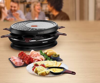 Гриль-раклетница Tefal RE3200 / 1050 Вт / на 8 человек / антипригарное покрытие / черный