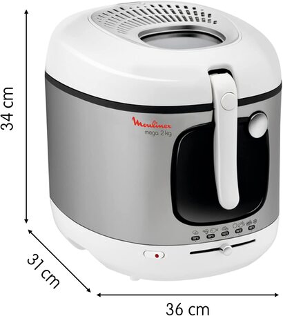 Фритюрница Moulinex AM4800 Mega 2 кг с маслянм фильтром с защитой от запаха регулируемой температурой легкой очисткой Картофелем фри / 1800 Вт / для 8 человек Белй/серебристй / Большой