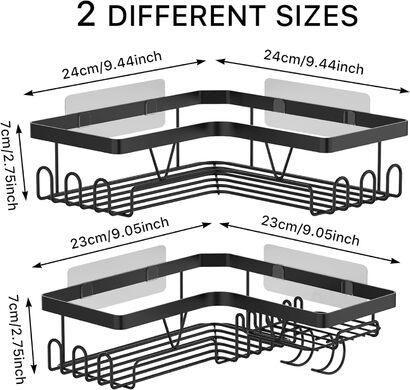 Набор угловых полок для ванной 2 предмета, черные Kegii