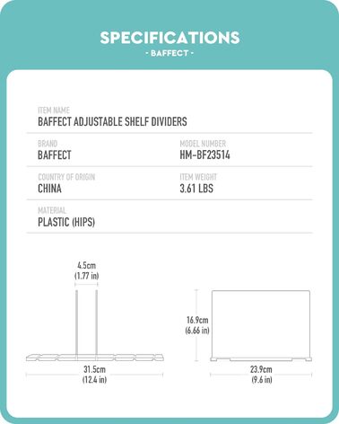 Регулируемые разделители полок ‎31,5 x 23,9 x 16,9 cм, 2 предмета, белые Baffect