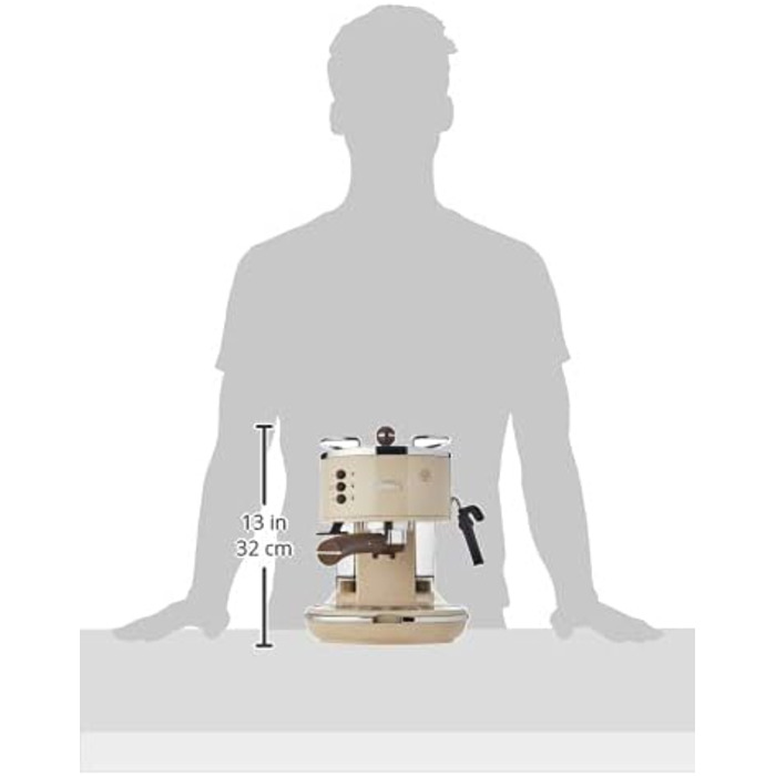 Кофемашина в ретро-стиле на 2 чашки с насадкой для вспенивания молока, бежевая Vintage De'Longhi