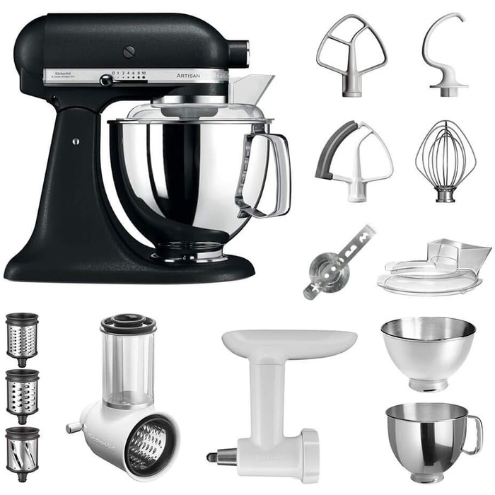 Кухонный комбайн 300 Вт, 10 скоростей, с набором аксессуаров, черный KitchenAid