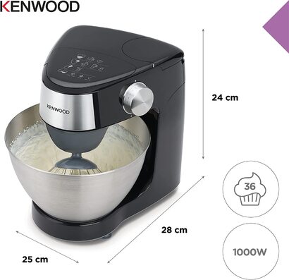 Кухоннй комбайн Kenwood Prospero KHC29.P0BK, миска из нержавеющей стали обемом 4,3 л, 1000 Вт, набор для кондитерских изделий из 3 предметов, измельчитель, насадка для смешивания акрила, соковжималка для цитрусовх, мясорубка, соковжималка и устройство для