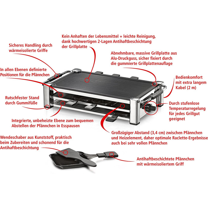 Гриль-раклетница ROMMELSBACHER RCC 1500 / 1500 Вт / на 8 человек / антипригарное покрытие / хром 