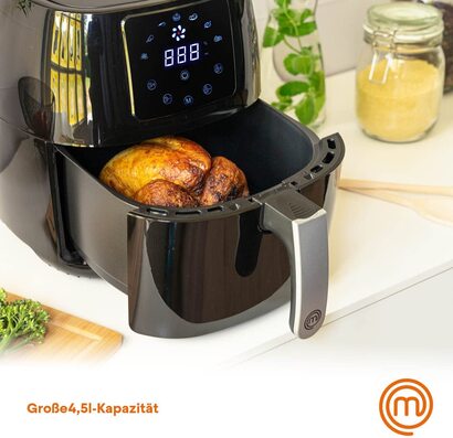 Фритюрница MasterChef обемом 4,5 л, фритюрница мощностью 1400 Вт, для 2-4 человек, с цифровм сенсорнм краном и 7 программами, для предварительного нагрева и поддержания температур, 80-200C, фритюрница с горячим воздухом без смазки, фритюрница с горячим во