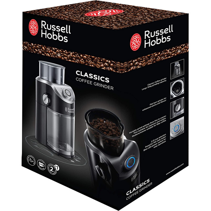 Кофемолка Russell Hobbs Classics / 140 Вт / 100 г / нержавеющая сталь