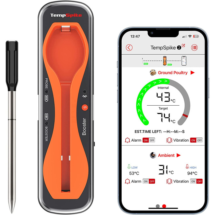 Термометр для мяса ThermoPro TempSpike беспроводной 150 м Bluetooth термометр для гриля IP67 термометр для мяса Термометр для жарки в духовке гриль коптильня гриль фритюрница безопасно хранить в посудомоечной машине оранжевй